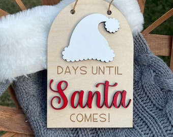 Santa Countdown Sign, Christmas Countdown, Days Until Christmas Sign, Sleeps until Santa Visits, Christmas Decor for Tier Tray