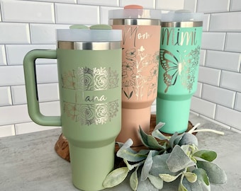 Personalized 40oz Tumbler with Handle Lid and Straw, Cup for Grandma, Tumbler for Women, Nana Birthday Gift, Women’s Cup, Mom Gift, Custom