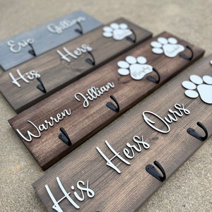 His Hers Key Holder, Dog Leash Holder Personalized, Dog Leash Holder for Wall, Dog Lover Gift, Entryway Organizer with Hooks, Housewarming