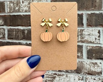 Pumpkin Earrings, Dangle Earrings, Thanksgiving Earrings, Fall Earrings, Autumn Jewelry, Gold Earrings, Halloween Earrings, Harvest Earrings