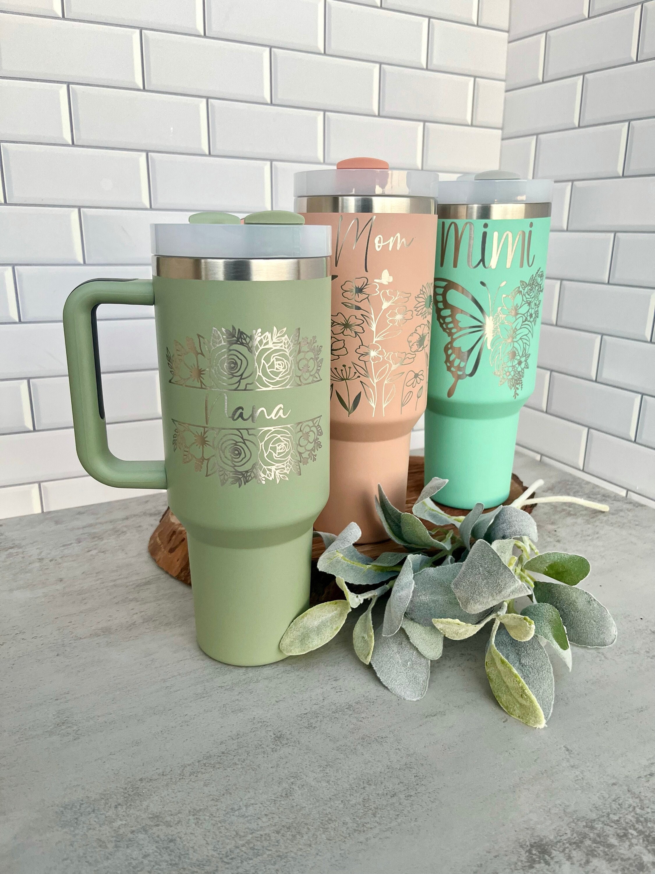 Personalized Tumbler With Handle, 40 Oz Tumbler Floral, Cup for Grandma,  Tumbler for Women, Nana Birthday Gift, Christmas Gift for Mom 