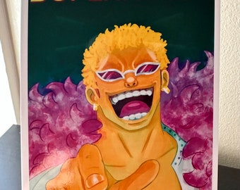 Donquixote Doflamingo Print - One Piece - Art - Illustration - Mini Poster - Japanese Anime - Wall Collage - Aesthetic - Cute Gift