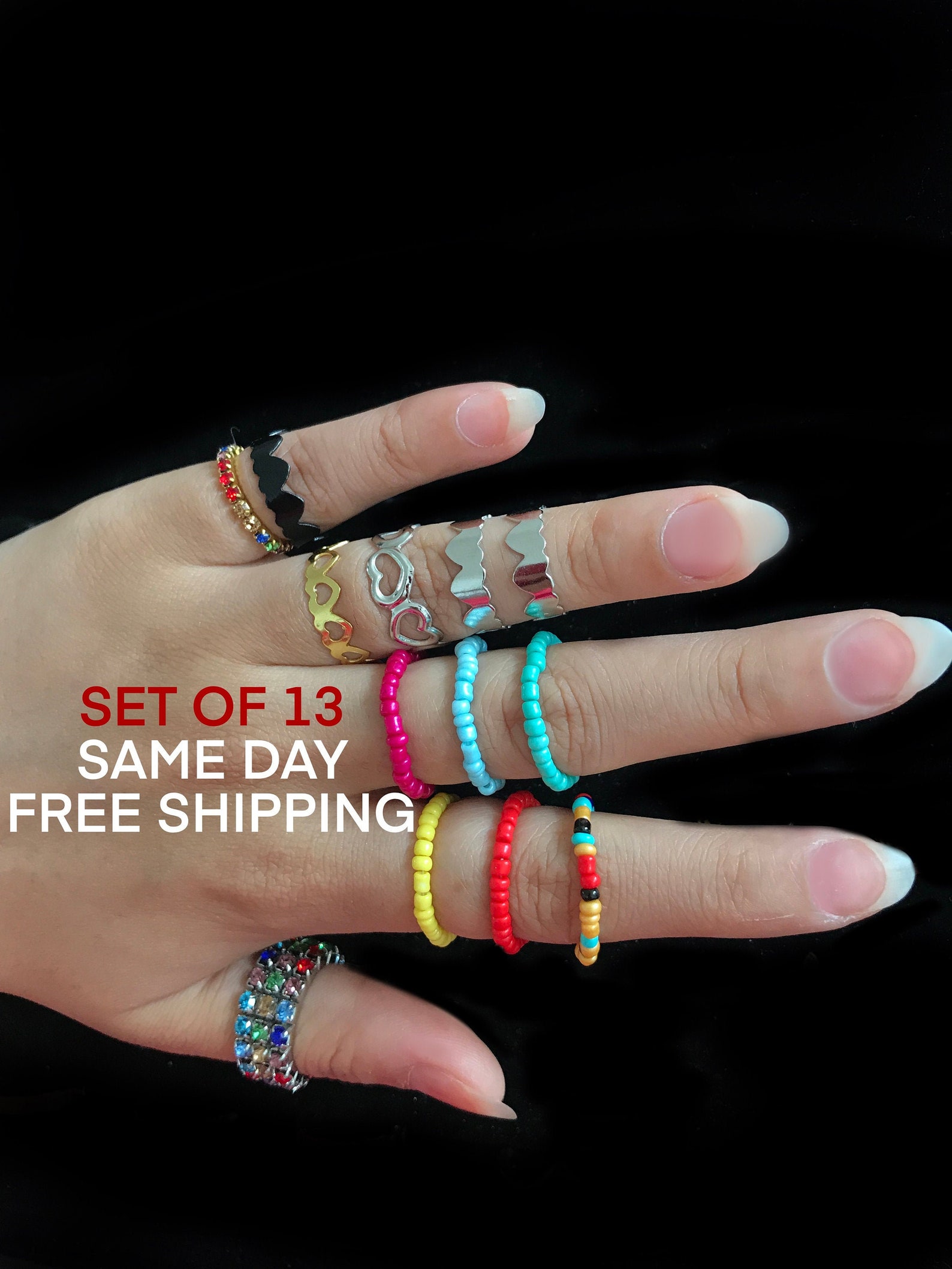 Rhinestone Rings trendy tiktok colourful rings set Same day Etsy