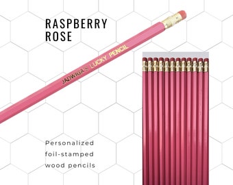 Custom Personalized Gift Pencils (Raspberry Rose). Great gift for friends, co-workers, students, teachers. Fun & unique for any occasion.