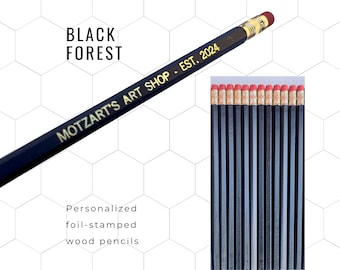 Custom Wood Pencils (Black colour). Personalized with eye-catching metallic foil. A fun, unique gift for all occasions.