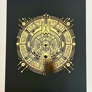 Wall Art Foil Print. Medallion in Metallic Gold, 8.5" x 11" Eye-catching decor for home, office or gift. (Print only, no frame or mat.)
