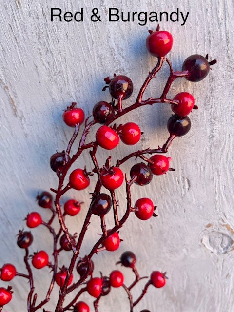 Holly Berry Stems - Double-Ended Red Berries on Wire Stems, 36 Pcs