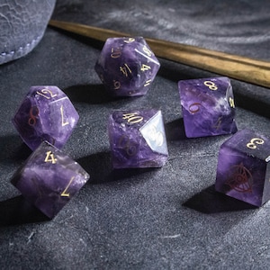 Pandemonium - Purple Amethyst - Precious Gemstone Dice Set for D&D, Pathfinder, Tabletop RPG Games