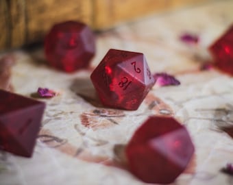 Rallion's Hellscape - Red Blast Glass - Precious Gemstone Dice Set for D&D, Pathfinder, Tabletop RPG Games