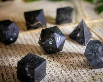 Hielo Negro - Cristal Explosivo Negro - Juego de dados de piedras preciosas para D&D, Pathfinder y juegos de rol de mesa