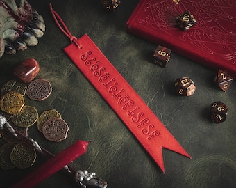 Adventurer's Leather Bookmark - Embossed Flame Red Bookmark - Ideal Gift for D&D and Tabletop RPGs