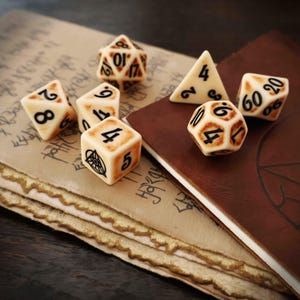 Root of Mandrake - Aged Bone D&D Dice with All-Seeing Eye - for TTRPG