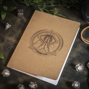 Carnet de notes clerc aventurier - papier kraft à pois A5 - marque-page en cuir en option - cadeau idéal pour D&D et RPG de table