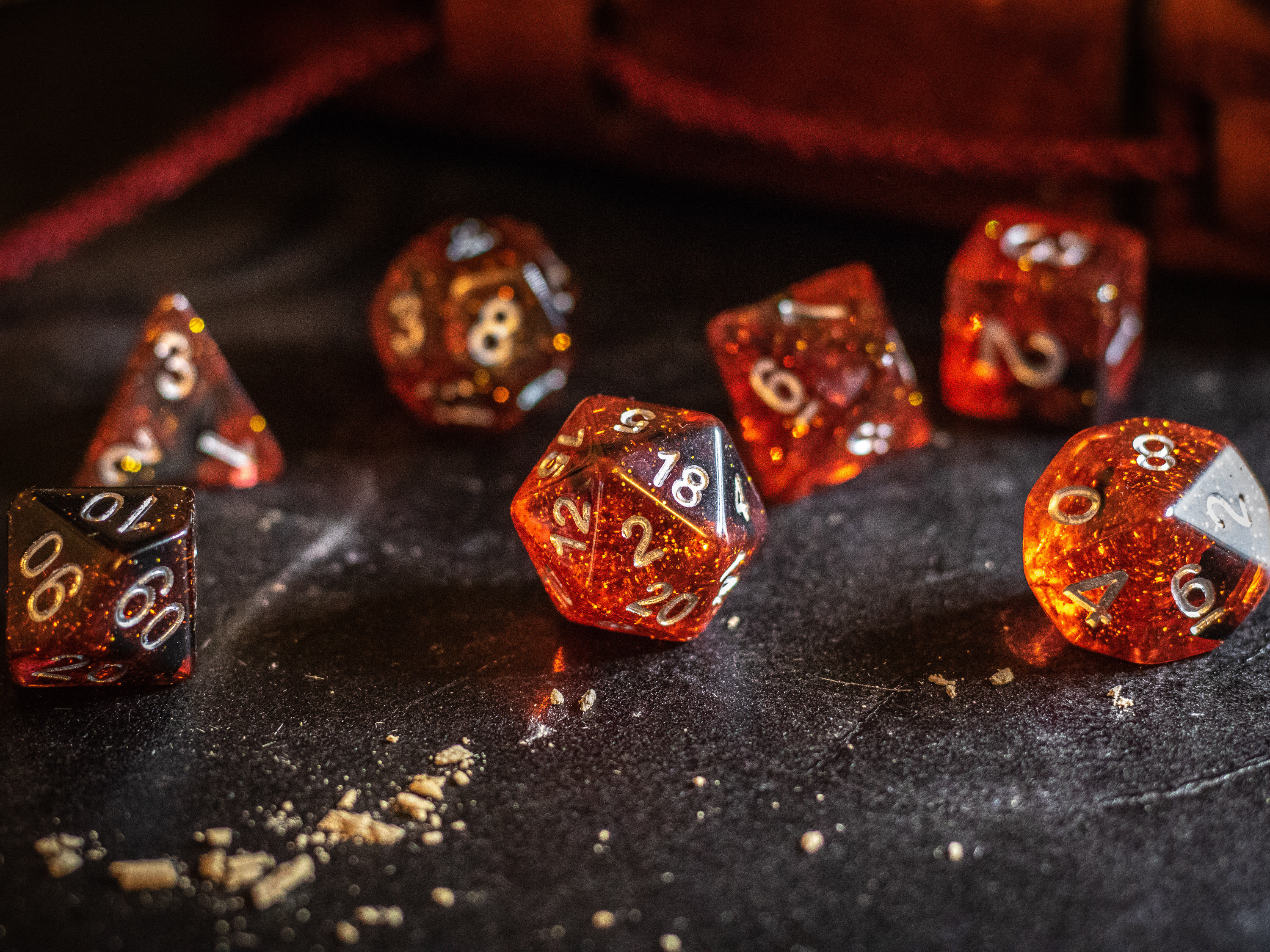 Brimstone - Glittering Red with Black Swirls - Dice Set for D&D, Path…