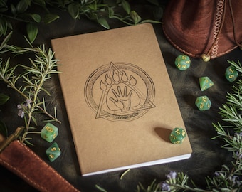 Cuaderno de aventurero druida - Papel kraft punteado A5 - Marcapáginas de cuero opcional - Regalo ideal para D&D y juegos de rol de mesa