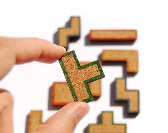 Handmade cork magnet . Jigsaw puzzle . Montessori puzzle . Tetris game