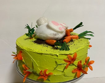 Fake Easter Bunny Digging for Carrots Cake