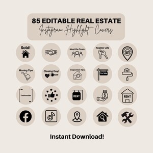 85 copertine in evidenza Instagram immobiliari modificabili / Copertine di storie IG neutre / Icone di agenti immobiliari / Icone di social media