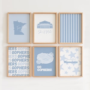 University of Minnesota Gophers Wall Art for Dorm |  Printable Set of 6 in Light Blue | College Prints Artwork for Apartment Trendy Decor