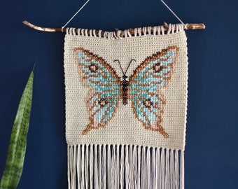 Butterfly Wall Hanging, Crochet and Cross Stitch Pattern