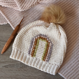 Rainbow Stitched Beanie, Crochet and Cross Stitch Pattern