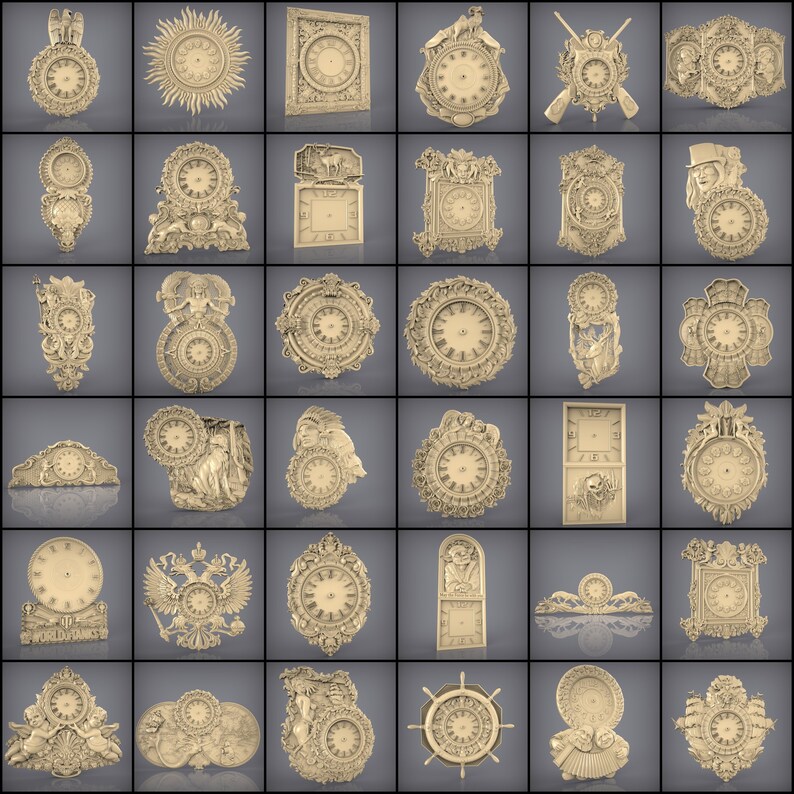 80 Clocks STL Models for CNC Router 3D Printer Artcam Aspire Bas Relief