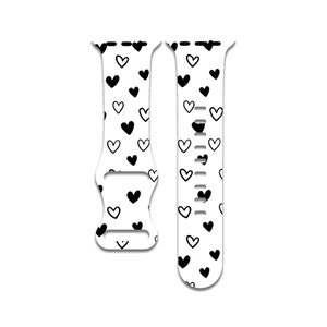 Black and white hearts watch band compatible with apple watch series 1-9, 38mm, 40mm, 41mm, 42mm, 44mm, 45mm, 49mm, se, se2, ultra, ultra 2