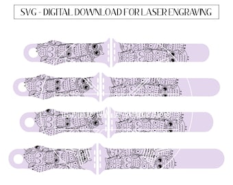 Gufo intricato SVG, illustrazione di uccelli carini, cinturini morbidi in silicone per Smart WatchWatch, strumento inciso al laser, regali laser personalizzati