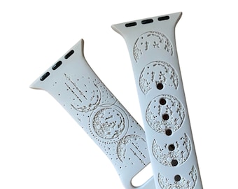 Moon Phases Engraved Apple Watch Band, Celestial Boho Style