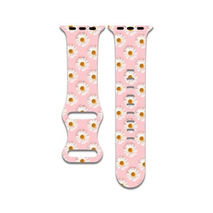 Baby pink daisy, floral watch band compatible with apple watch series 1-9, 38mm, 40mm, 41mm, 42mm, 44mm, 45mm, 49mm, se, se2, ultra, ultra 2