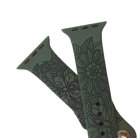 Wildflower Engraved Apple Watch Band, Botanical Floral Watch Strap, Garden Lover Gift for Her