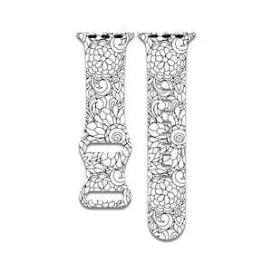 Doodle floral, white watch band for apple watch series 1-9, 38mm, 40mm, 41mm, 42mm, 44mm, 45mm, 49mm, se, se2, ultra, ultra 2, floral print