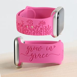 Grow in Grace, Bible Verse, Christian, God Engraved Apple Watch Band for a Woman, Compatible with Series 1-9, SE, SE2, Ultra – 38mm to 49mm