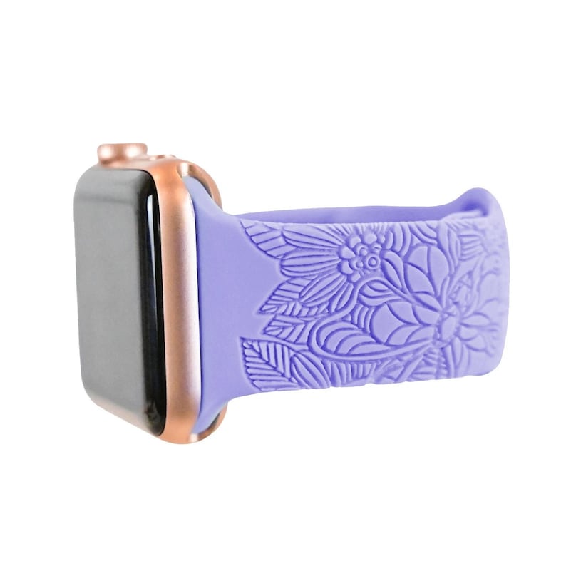 Wildflower Engraved Apple Watch Band, Botanical Floral Watch Strap, Garden Lover Gift for Her image 3