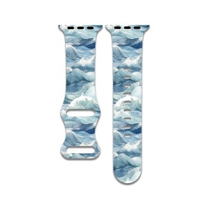 Watercolor waves watch band compatible with apple watch series 1-9, 38mm, 40mm, 41mm, 42mm, 44mm, 45mm, 49mm, se, se2, ultra, ultra 2, ocean