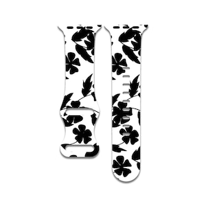 Black floral elegant watch band for apple watch series 1-9, 38mm, 40mm, 41mm, 42mm, 44mm, 45mm, 49mm, se, se2, ultra, ultra 2, floral print