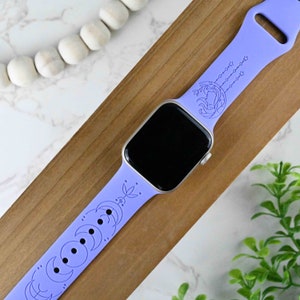 Celestial, Moon Child, Boho, Hippie, Floral Engraved Apple Watch Band for a Woman, Compatible with Series 1-9, SE, SE2, Ultra – 38mm to 49mm