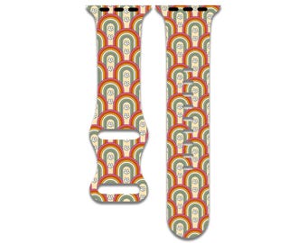 Retro Rainbows Band Compatible with Apple Watch Series 1-9, 38mm, 40mm, 41mm, 42mm, 44mm, 45mm, 49mm SE, SE2, Ultra, Ultra 2, Hippy, Vintage