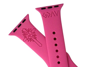 Engraved Christian Apple Watch Band - Floral Cross, God is Greater