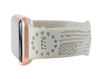 1776 We The People, American Flag, Patriotic, Amendment, Engraved Apple Watch Band Compatible with Series 1-9, SE, SE2, Ultra – 38mm to 49mm