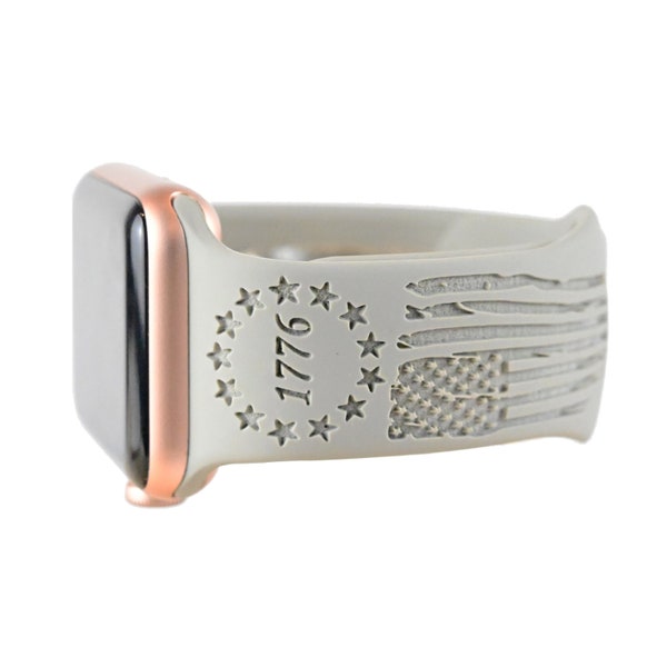 1776 American Flag Engraved Apple Watch Band