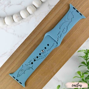 Scuba Diving, Snorkeling, Sea Life, Sharks, Ocean, Beach Engraved Apple Watch Band Compatible with Series 1-9, SE, SE2, Ultra – 38mm to 49mm