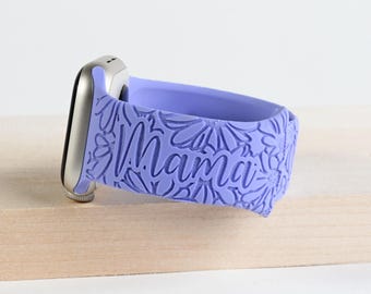 Mama Floral Engraved Apple Watch Band, Hand Drawn Flower Watch Strap, Mother’s Day Gift