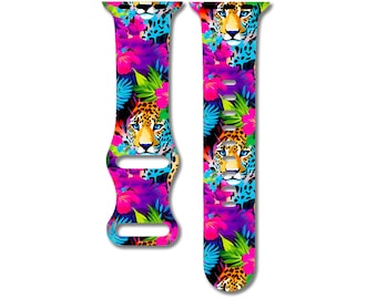 Leopard Jungle Watch Band Compatible with Apple Watch Series 1-9, 38mm, 40mm, 41mm, 42mm, 44mm, 45mm, 49mm, SE, SE2, Ultra, Ultra 2, Floral