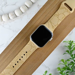 Floral, Flowers, Wildflowers, Mama, Mom Engraved Apple Watch Band for a Woman, Compatible with Series 1-9, SE, SE2, Ultra – 38mm to 49mm
