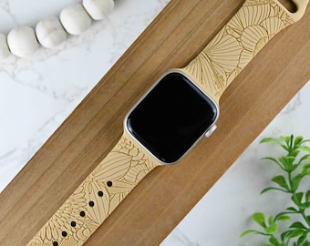 Engraved Floral Mama Apple Watch Band, Wildflower Mom Watch Strap, Mother’s Day Gift for Her