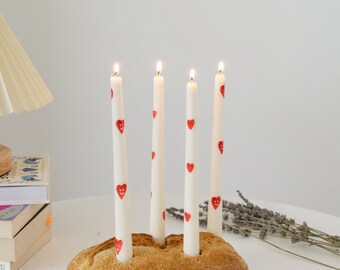 Heart Smiley Tapered Candles / Hand-Painted Illustrated love heart candlestick / Heart Home Decorations