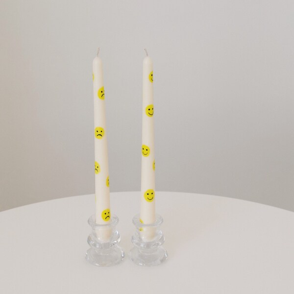 Smiley Tapered Candles / Hand-Painted Taper Candle / Preppy Smile Face