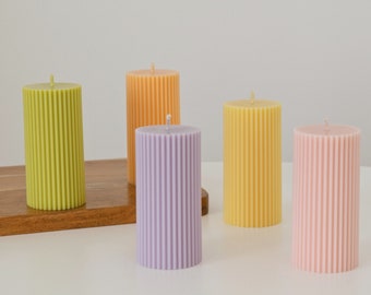 Pastel Ribbed Candles / Column ribbed candle / Table Candle / Trio Candle Set