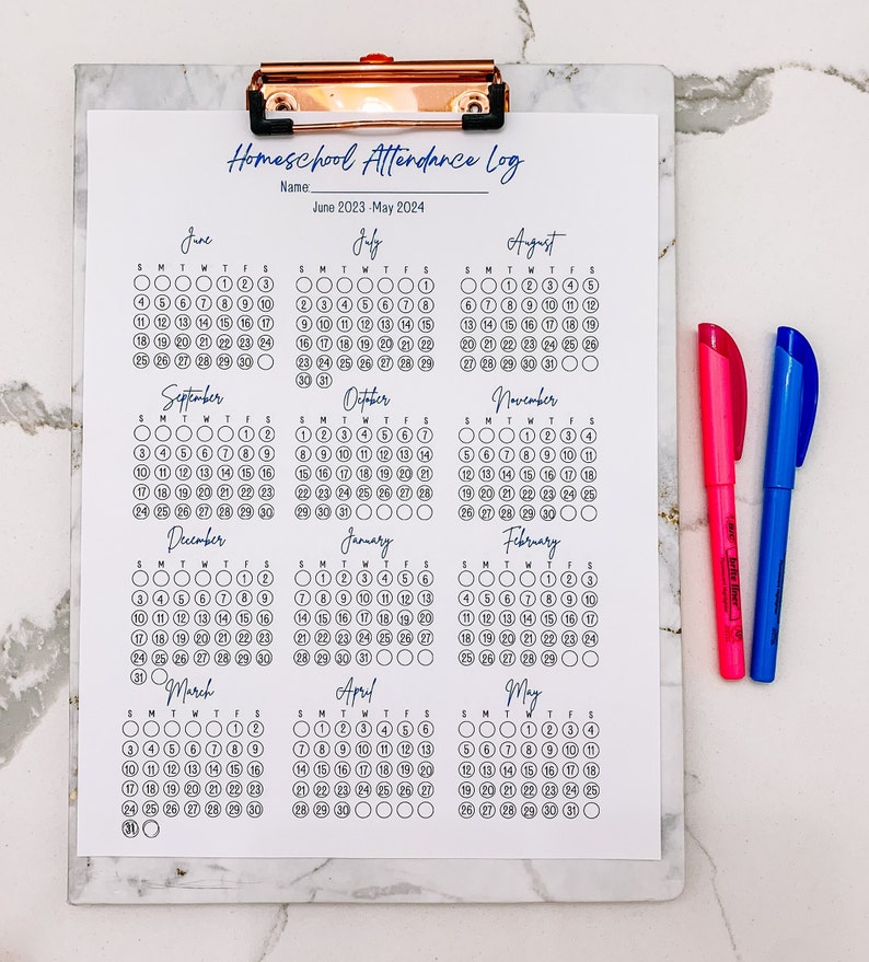Homeschool Attendance Log 20232024 Printable or iPad Use Church or